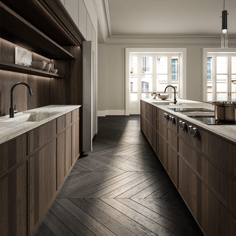 Timeless italian design kitchen in oak wood
