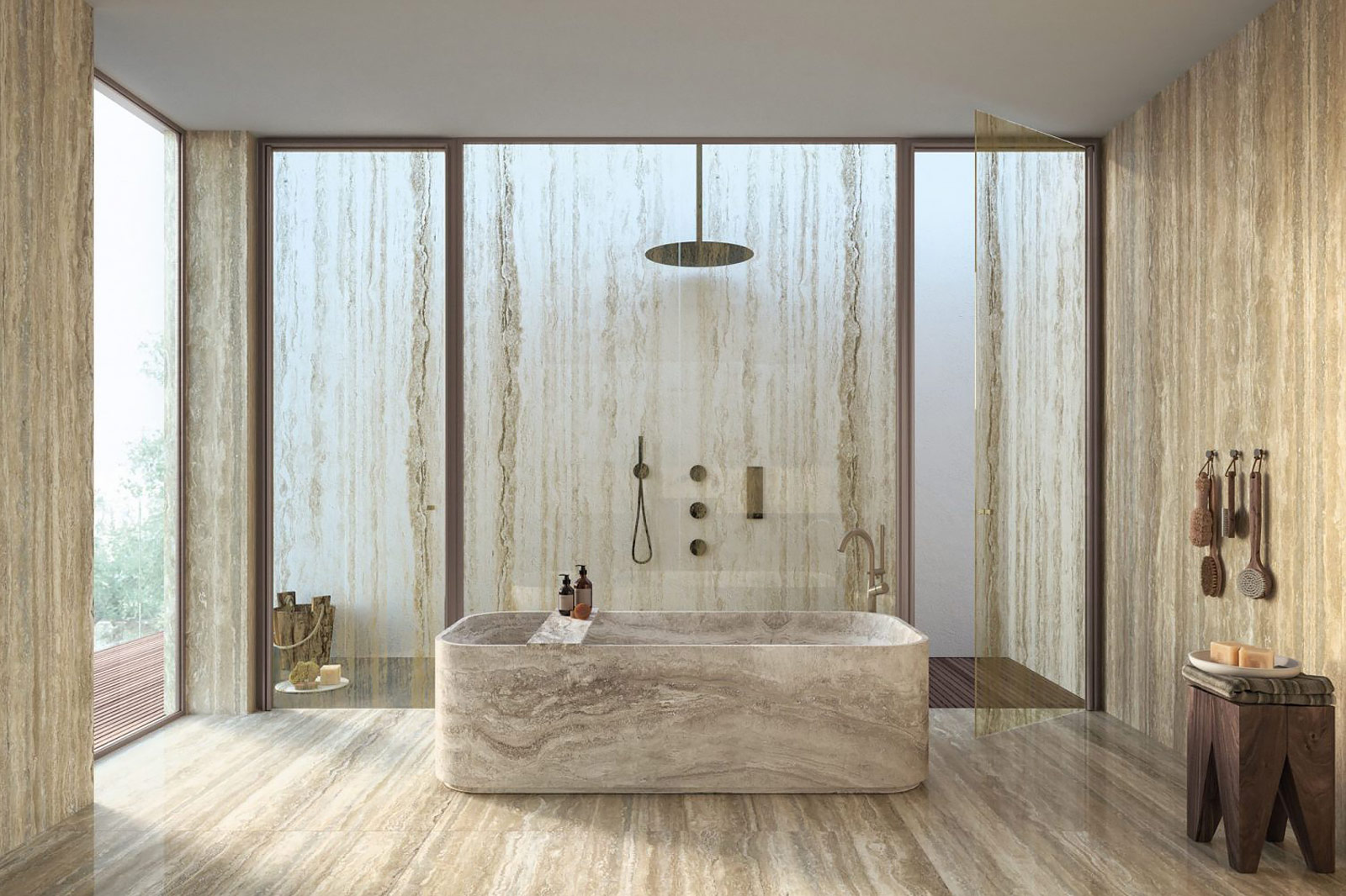 Bathroom with shower and glass doors