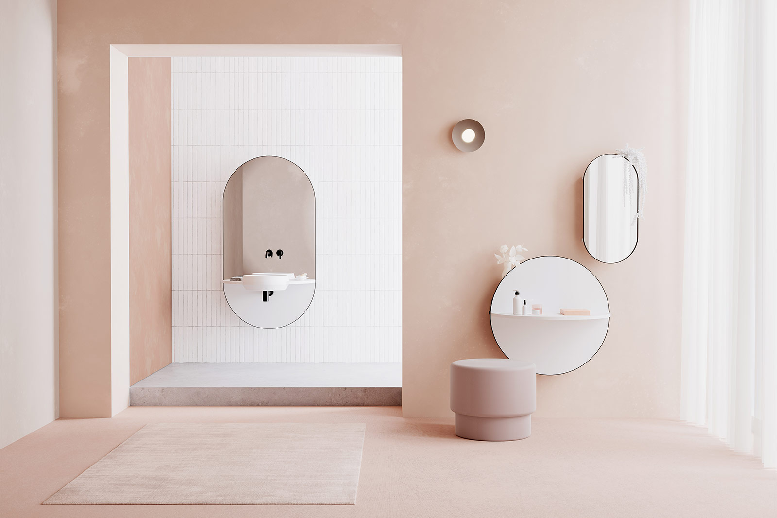 All-in-one bathroom sink and mirror with black color details