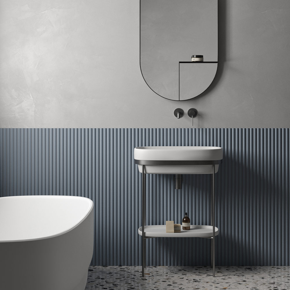 Oval wash-stand in charcoal color and white sink