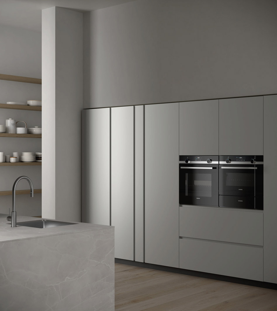grey color kitchen and storage