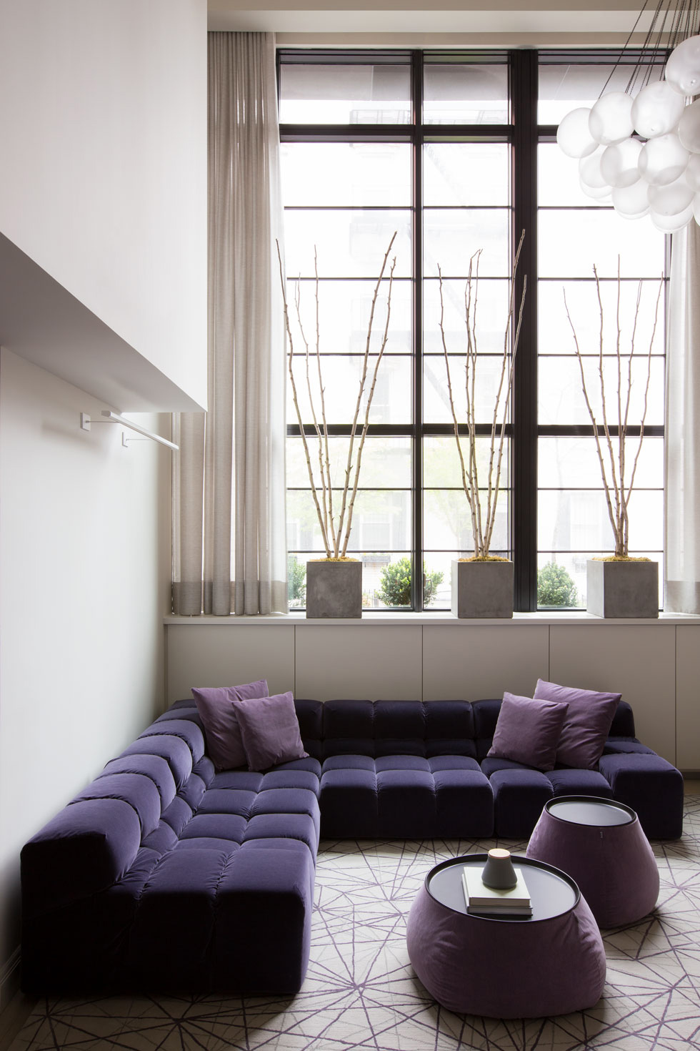 Living room with full height windows