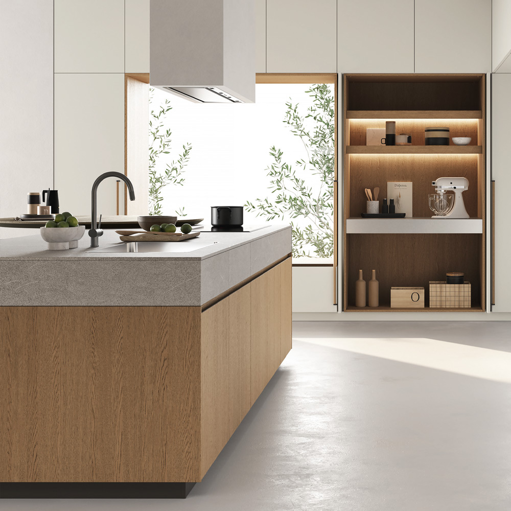 Modern kitchen cabinetry in light oak wood
